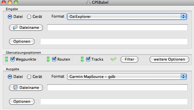 GPSBabel main screen in German